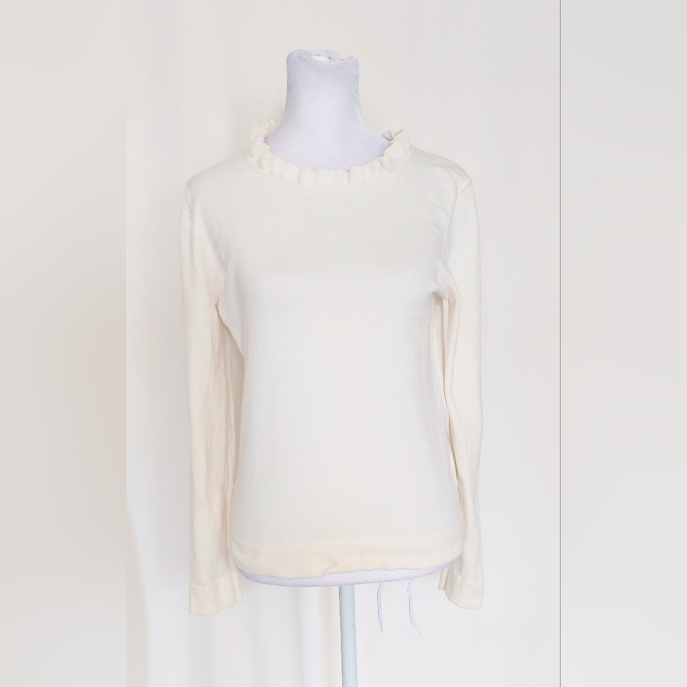 J. Crew Ruffleneck Sweater Ivory 100% Cotton Size Small